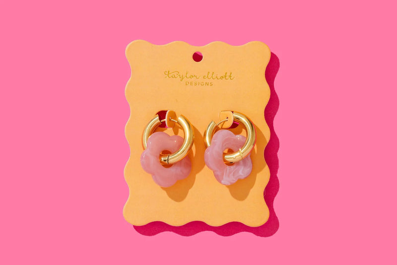 Laurel Pink Flower Huggie Earrings
