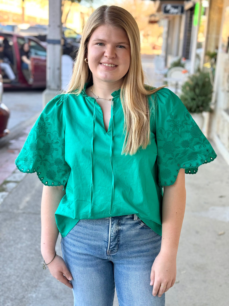 Embroidery Puff Sleeve Top