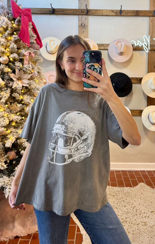 Rhinestone Football Helmet Tee