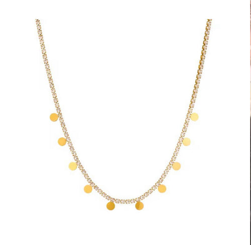 Tennis Necklace with Gold Discs