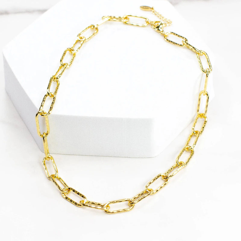 Gold Checker Chain Link Necklace