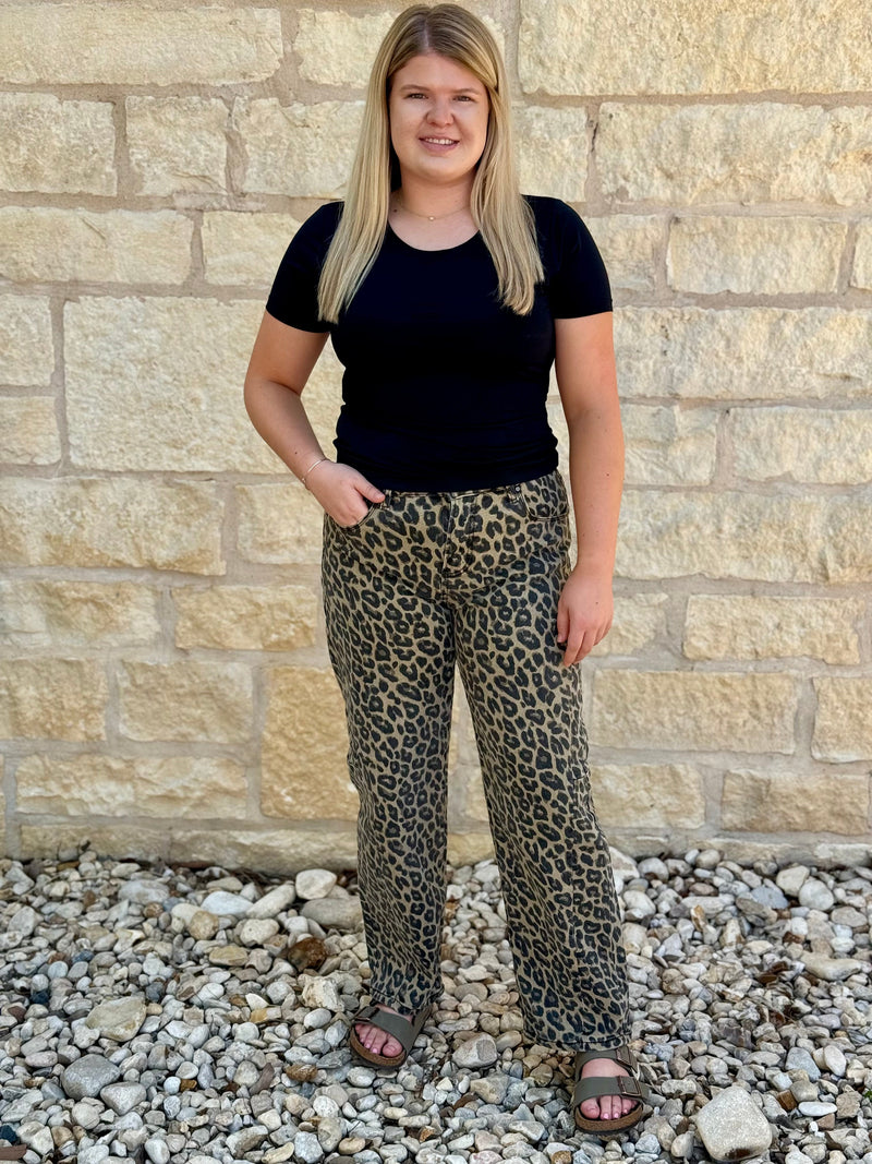 Risen Leopard Barrel Jeans