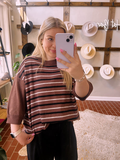 Brown Striped Sweatshirt Top