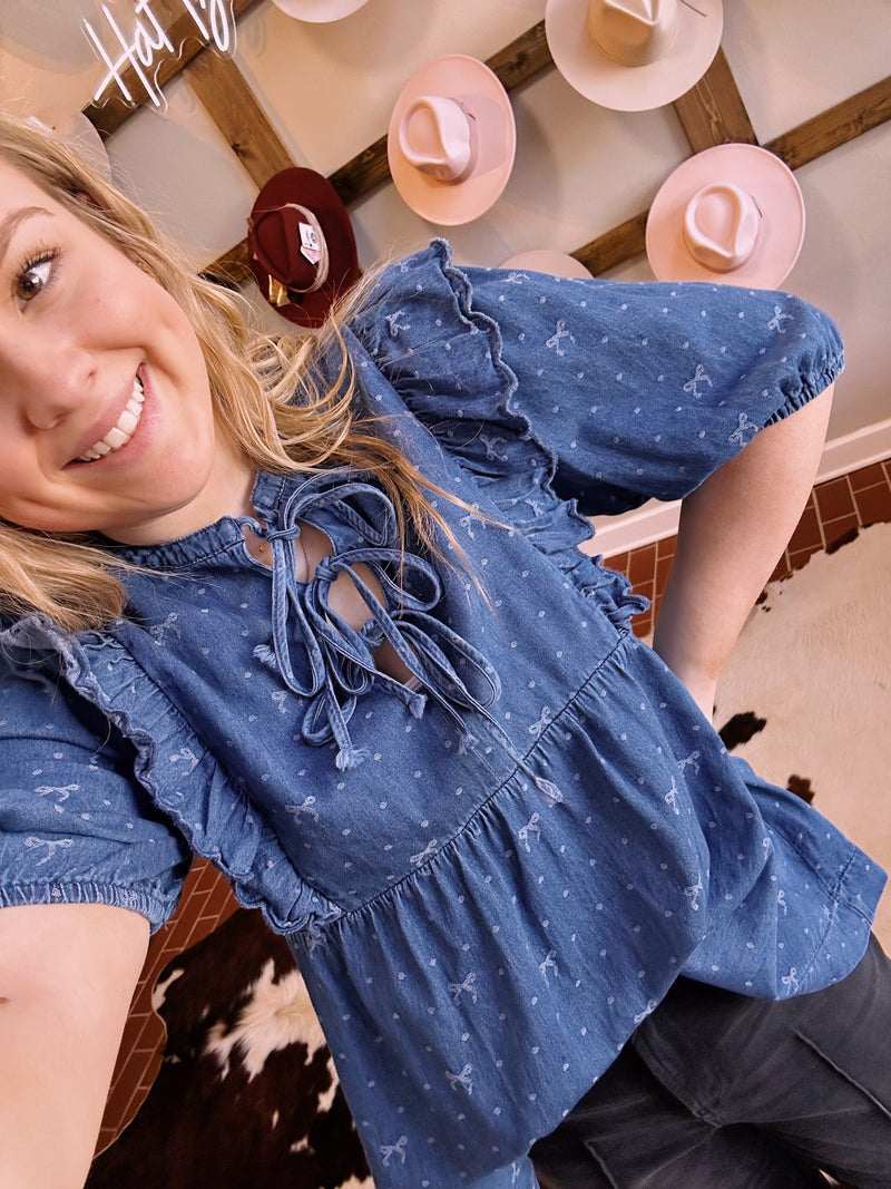 Ribbon Denim Top