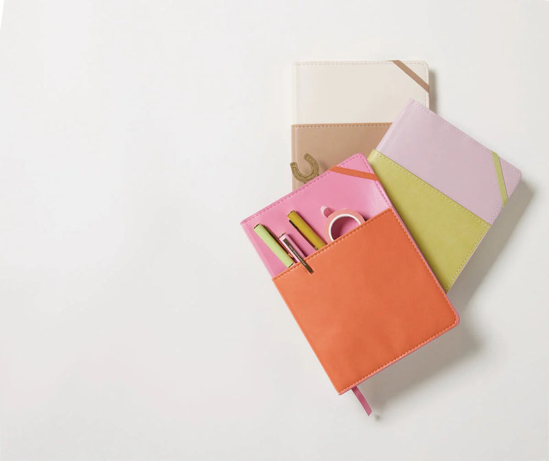 Vegan Leather Pocket Journal - Pink + Chili