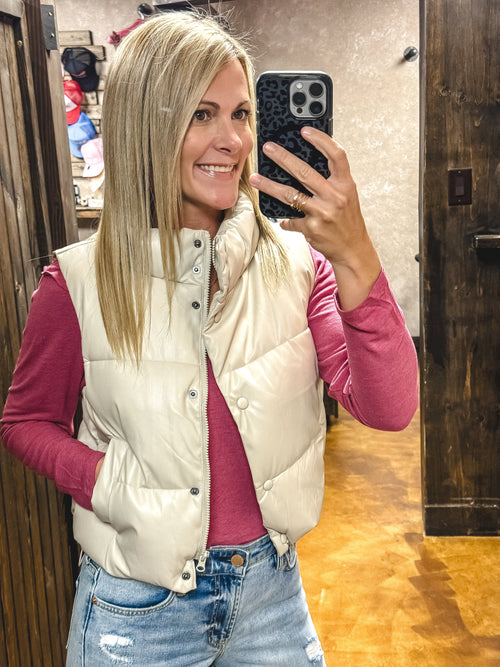 Koda Faux Leather Vest Cream
