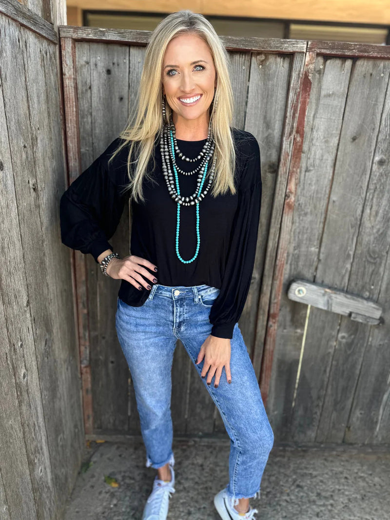 Kandi Black Bell-Sleeve Top
