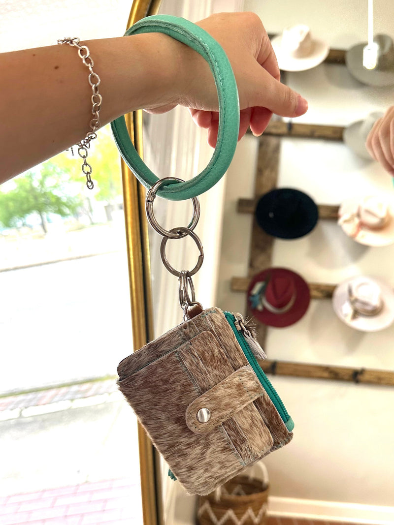 Turquoise and Cowhide keychain wallet