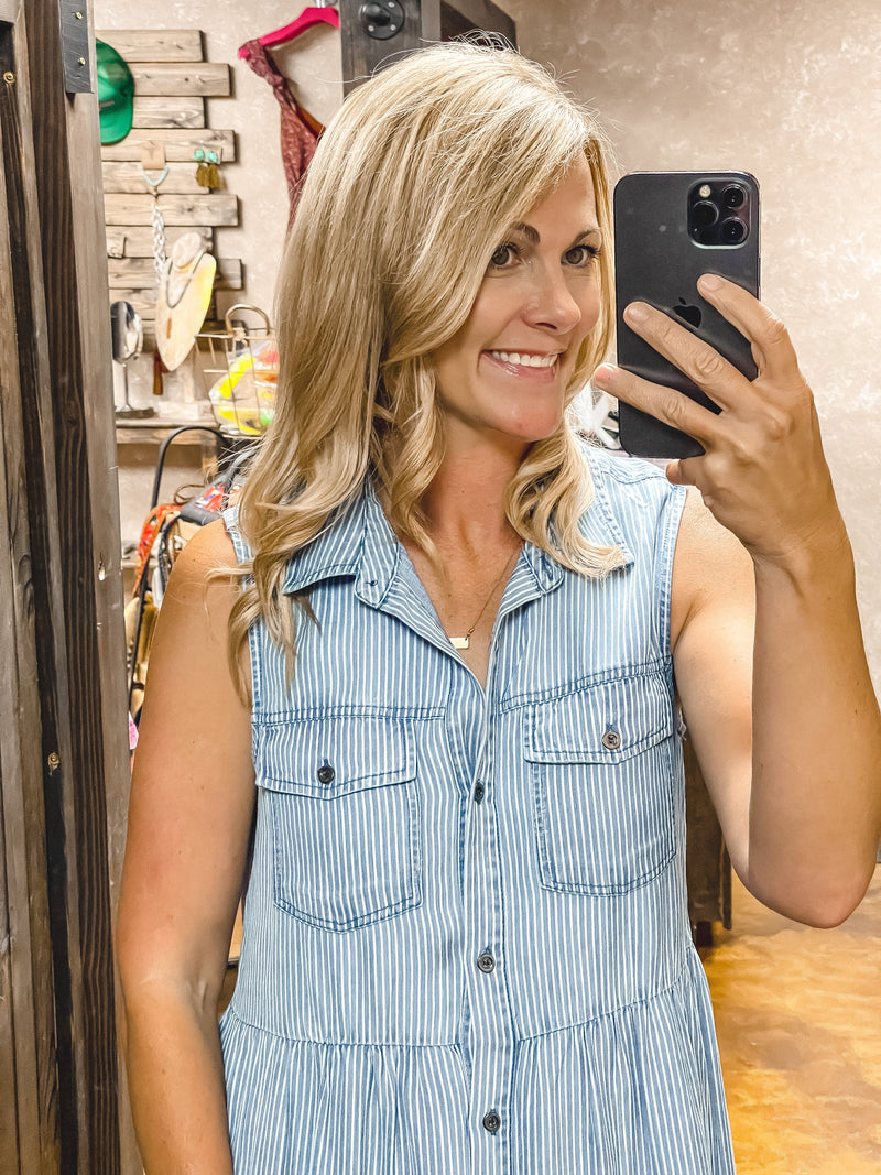 Collette Denim Stripe Babydoll Dress