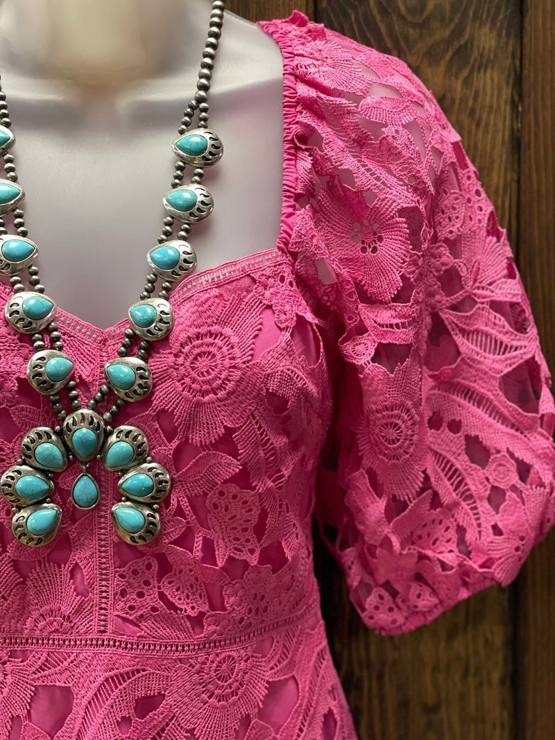 Lucy Paris Elaine Fuchsia Lace Dress