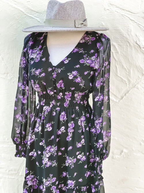 Lucy Paris Garner Black Floral Dress