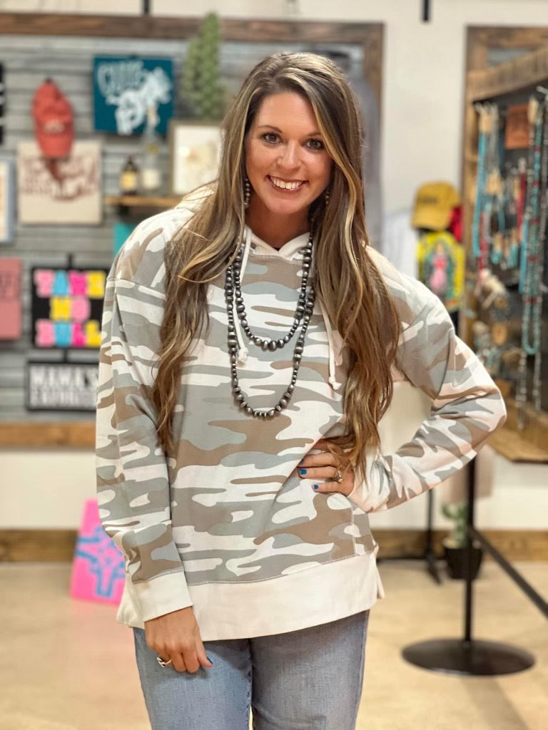 Jess Camo Print Hooded Sweatshirt