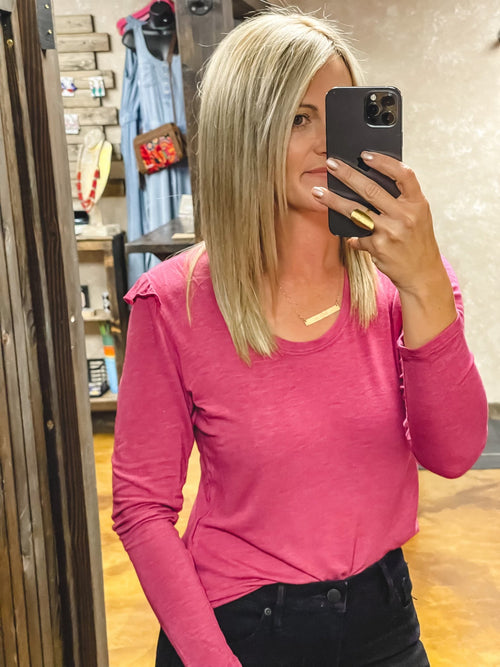 Crystal Ruffled Long Sleeve Top